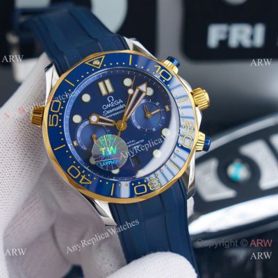 (TW) AAA Replica Omega Seamaster Diver 300m Chronograph Watch Two Tone Blue Dial